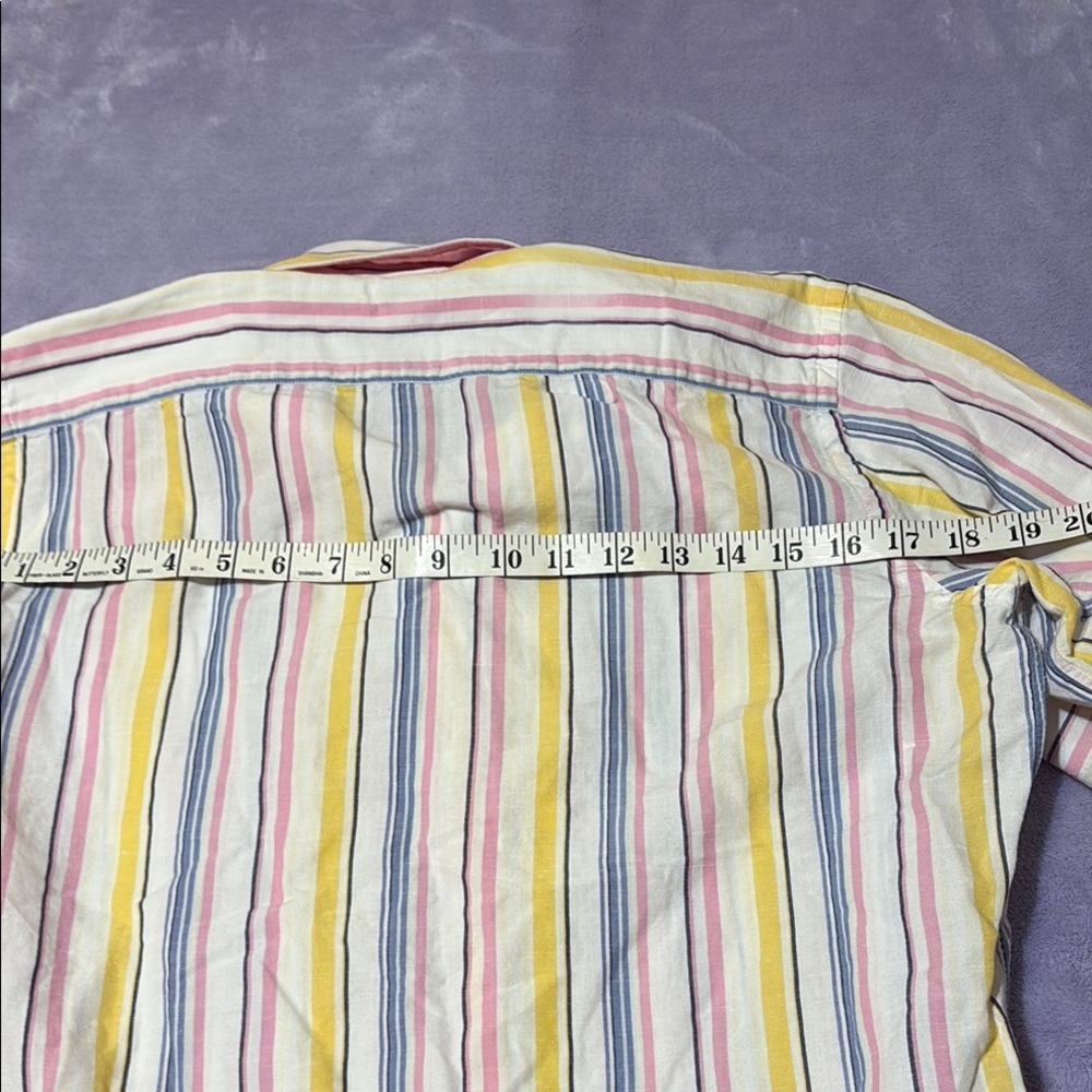 Lauren Ralph Lauren Linen Cotton Shirt L Striped Pink Yellow Blue Coastal - Picture 11 of 11